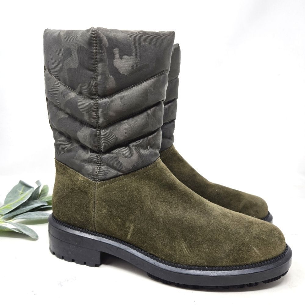 Aquatalia Lori Waterproof Boots Olive Green Suede | Camo Nylon Size 8